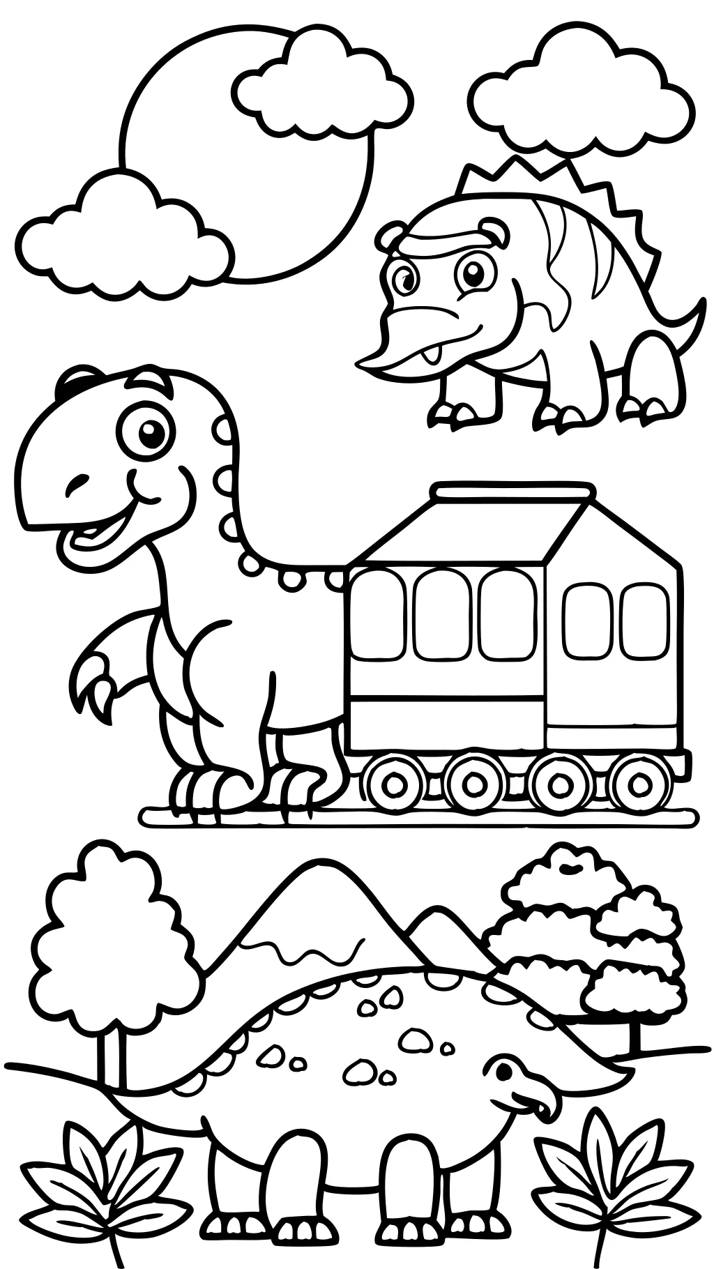 pages de couleurs de train dinosaure